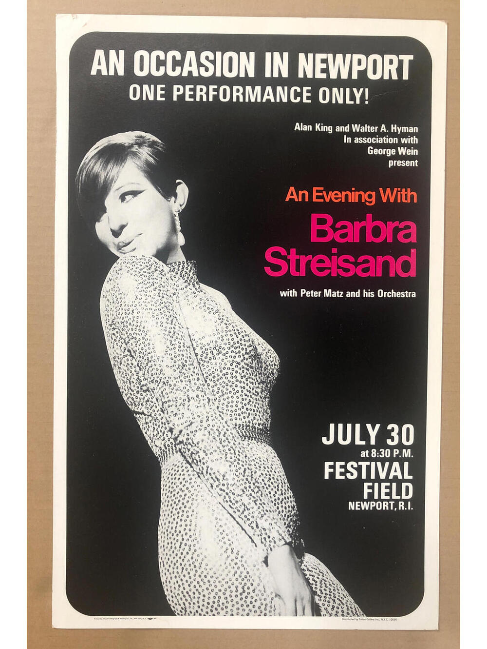 Barbra Streisand Original Vintage Poster Occasion In Newport 1966 Concert Promo